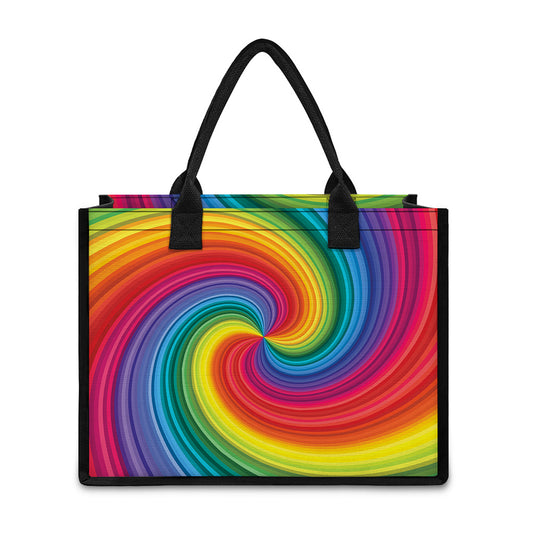 Rainbow Swirl Print Canvas Tote Bag