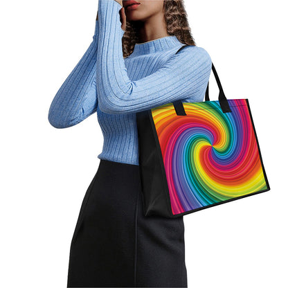 Rainbow Swirl Print Canvas Tote Bag
