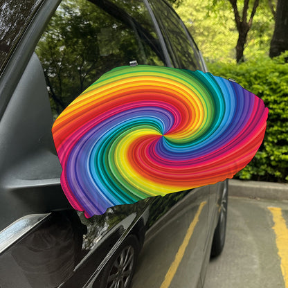 Rainbow Swirl Print Car Side Mirror Covers