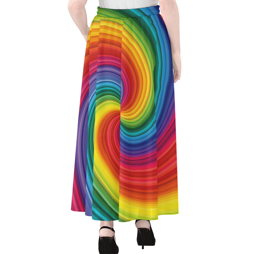 Rainbow Swirl Print Chiffon Maxi Skirt