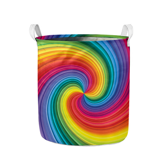 Rainbow Swirl Print Collapsible Laundry Basket