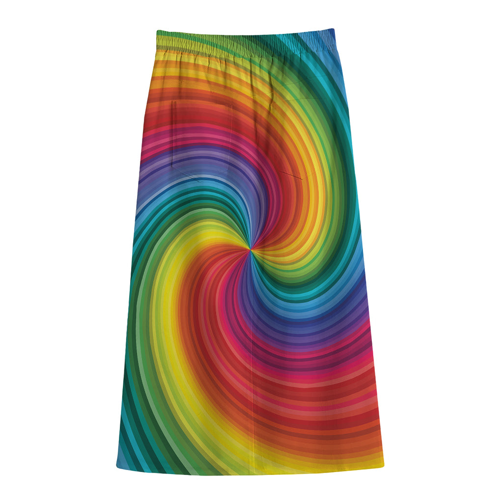 Rainbow Swirl Print Cotton Front Slit Maxi Skirt
