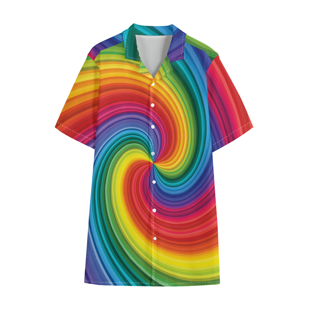 Rainbow Swirl Print Cotton Hawaiian Shirt