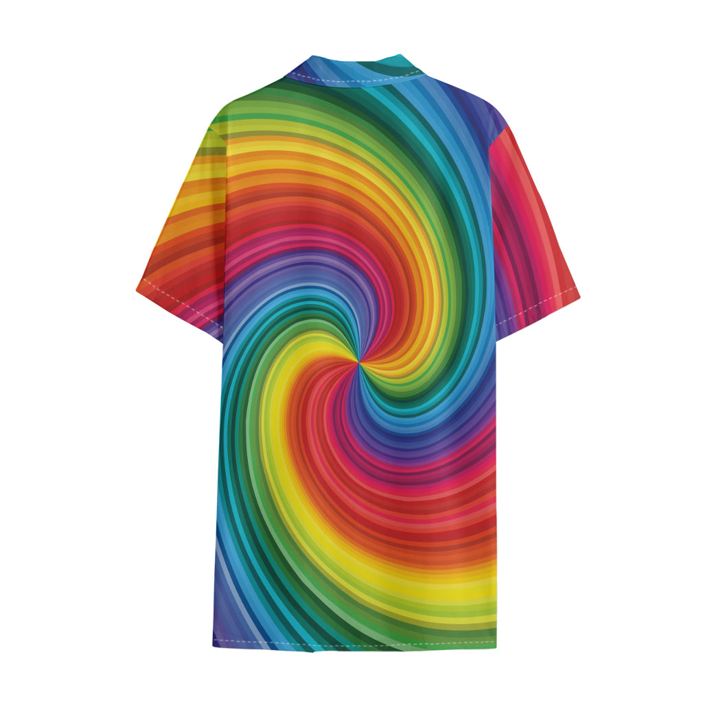Rainbow Swirl Print Cotton Hawaiian Shirt