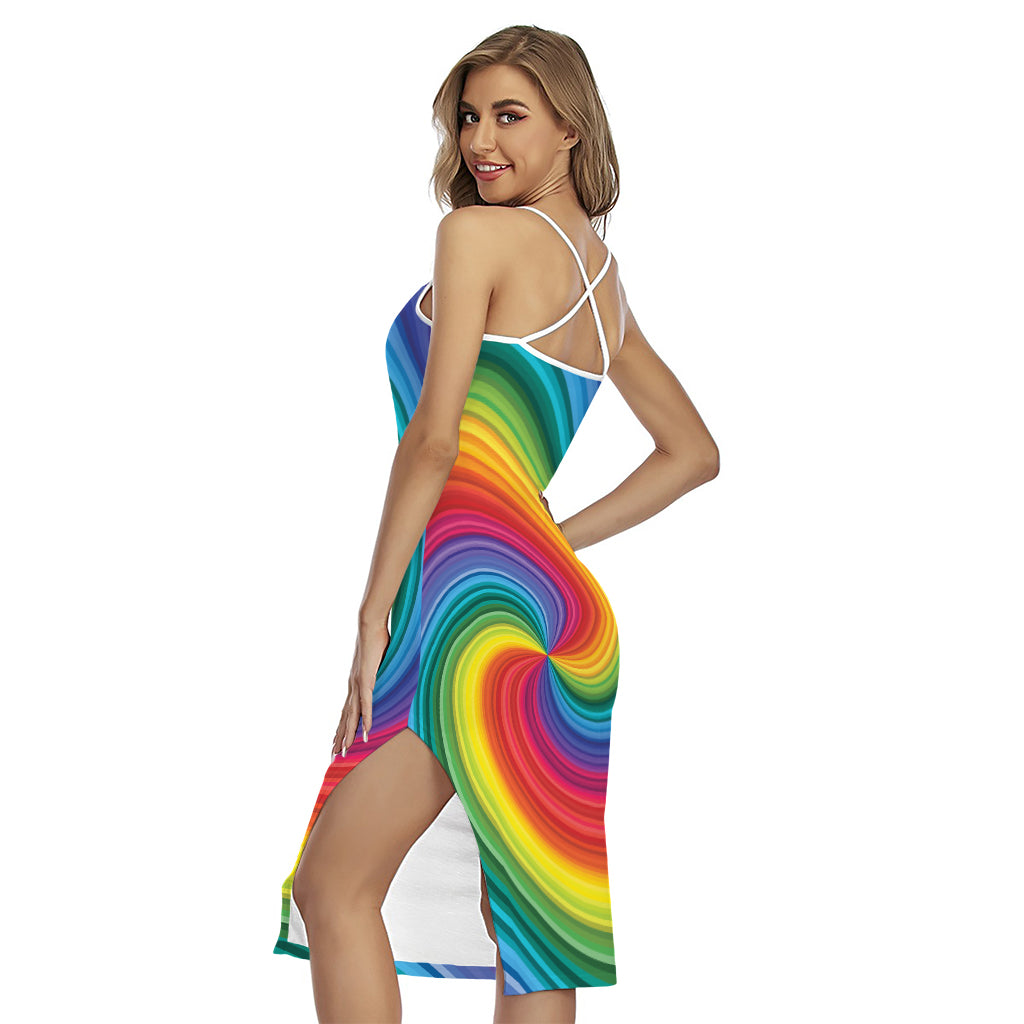 Rainbow Swirl Print Cross Back Cami Dress