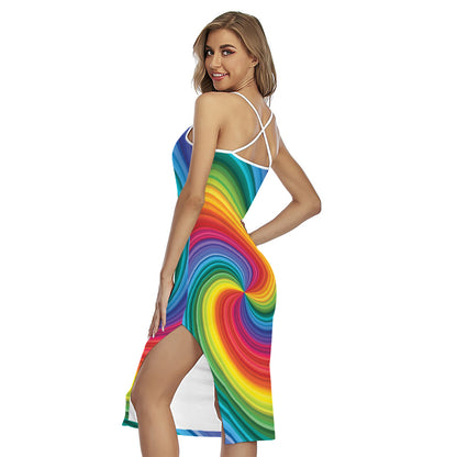 Rainbow Swirl Print Cross Back Cami Dress