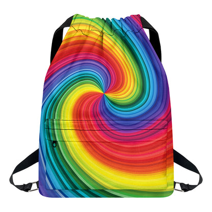 Rainbow Swirl Print Drawstring Backpack