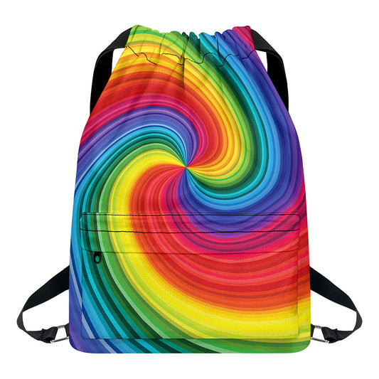 Rainbow Swirl Print Drawstring Backpack
