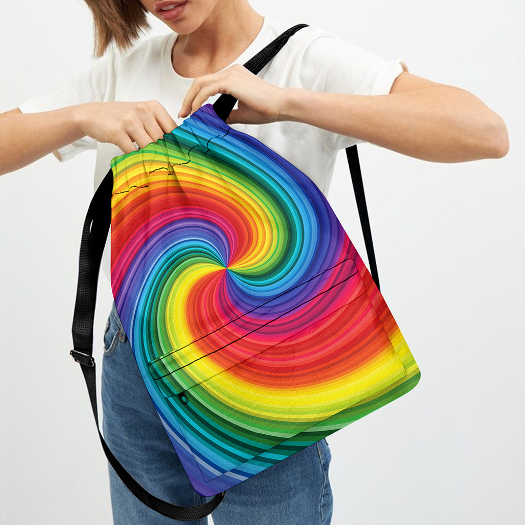 Rainbow Swirl Print Drawstring Backpack