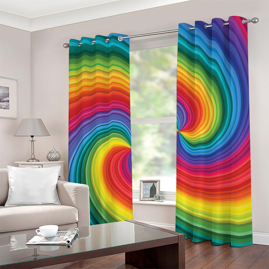 Rainbow Swirl Print Grommet Curtains