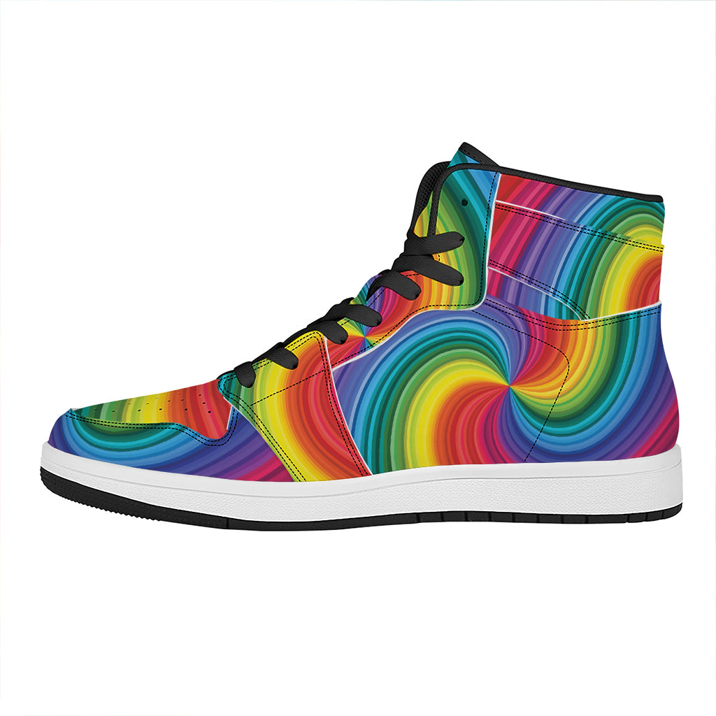 Rainbow Swirl Print High Top Leather Sneakers