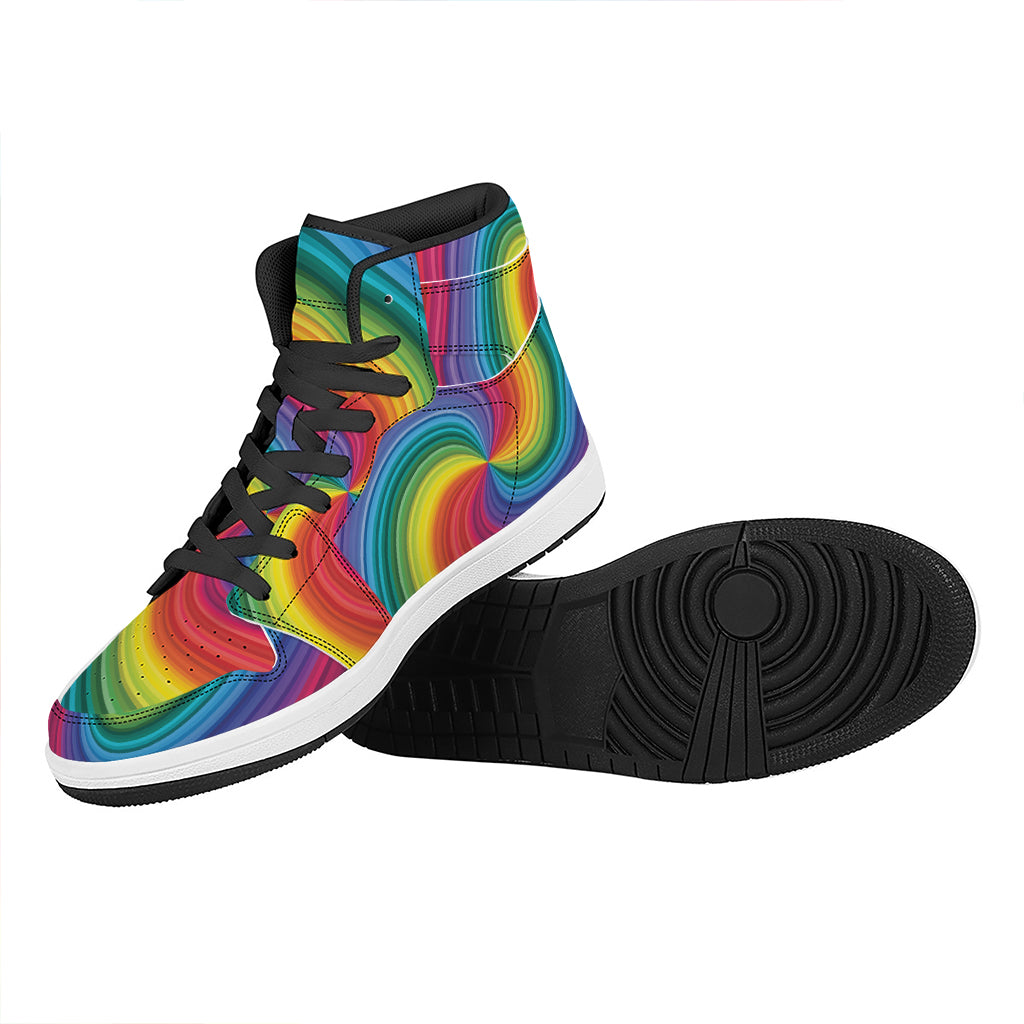 Rainbow Swirl Print High Top Leather Sneakers