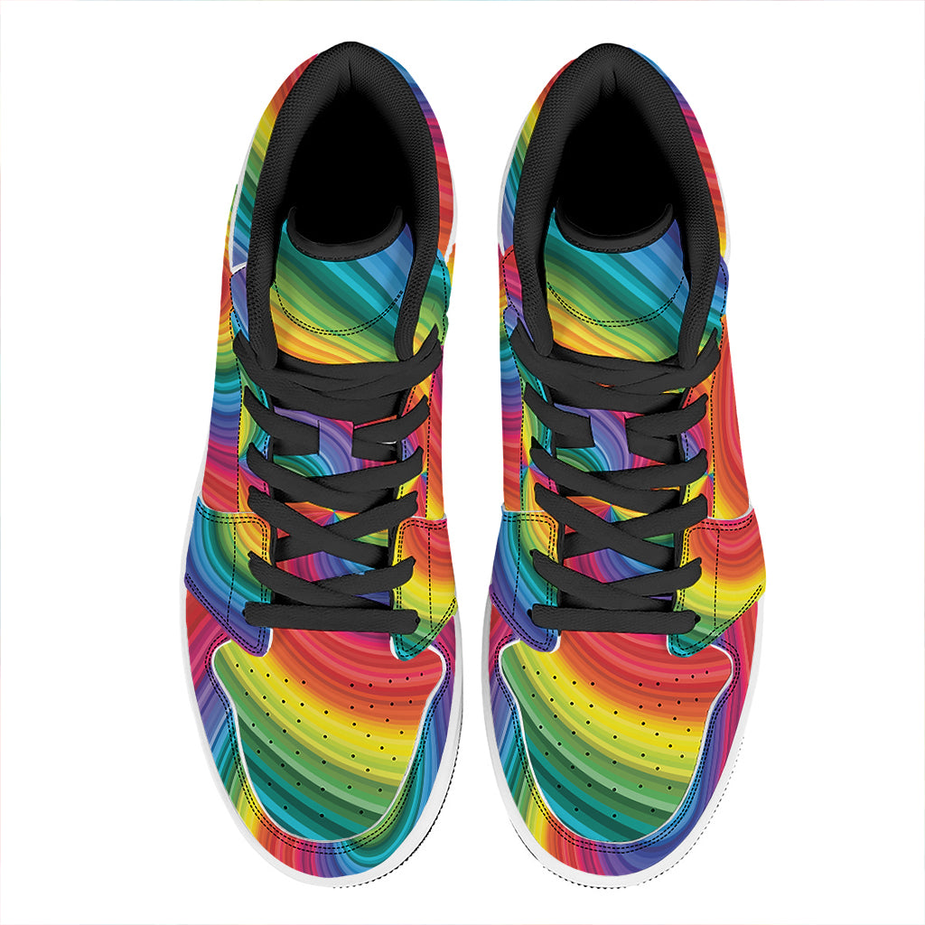 Rainbow Swirl Print High Top Leather Sneakers