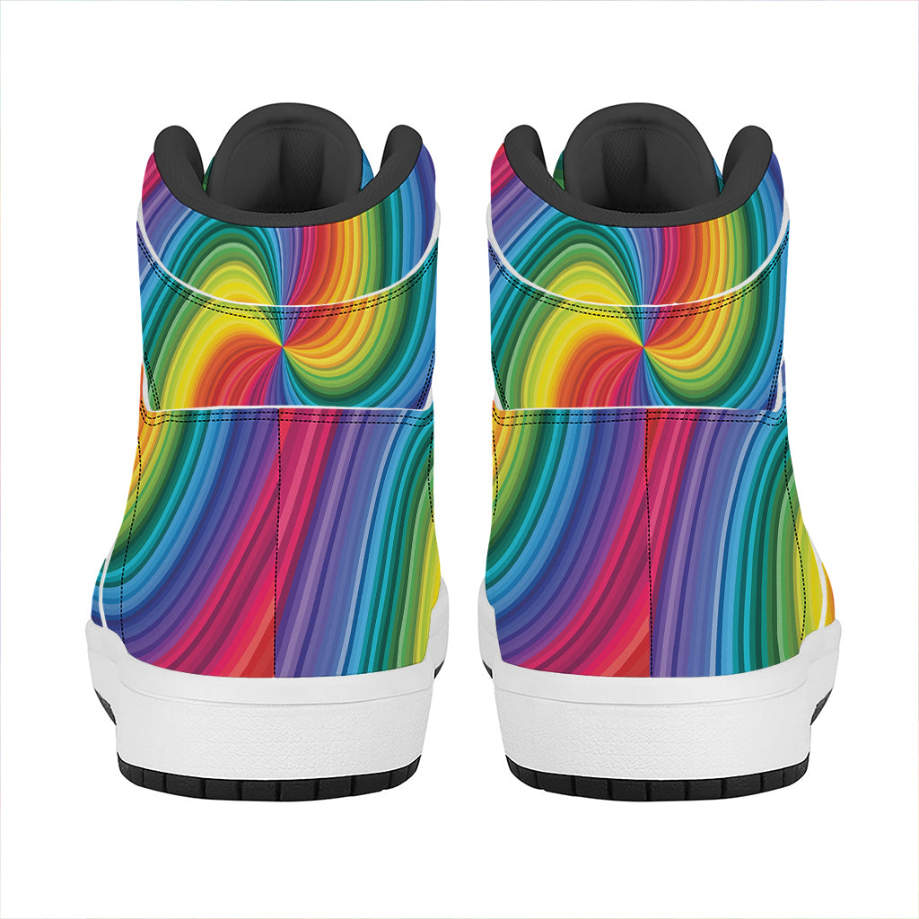 Rainbow Swirl Print High Top Leather Sneakers