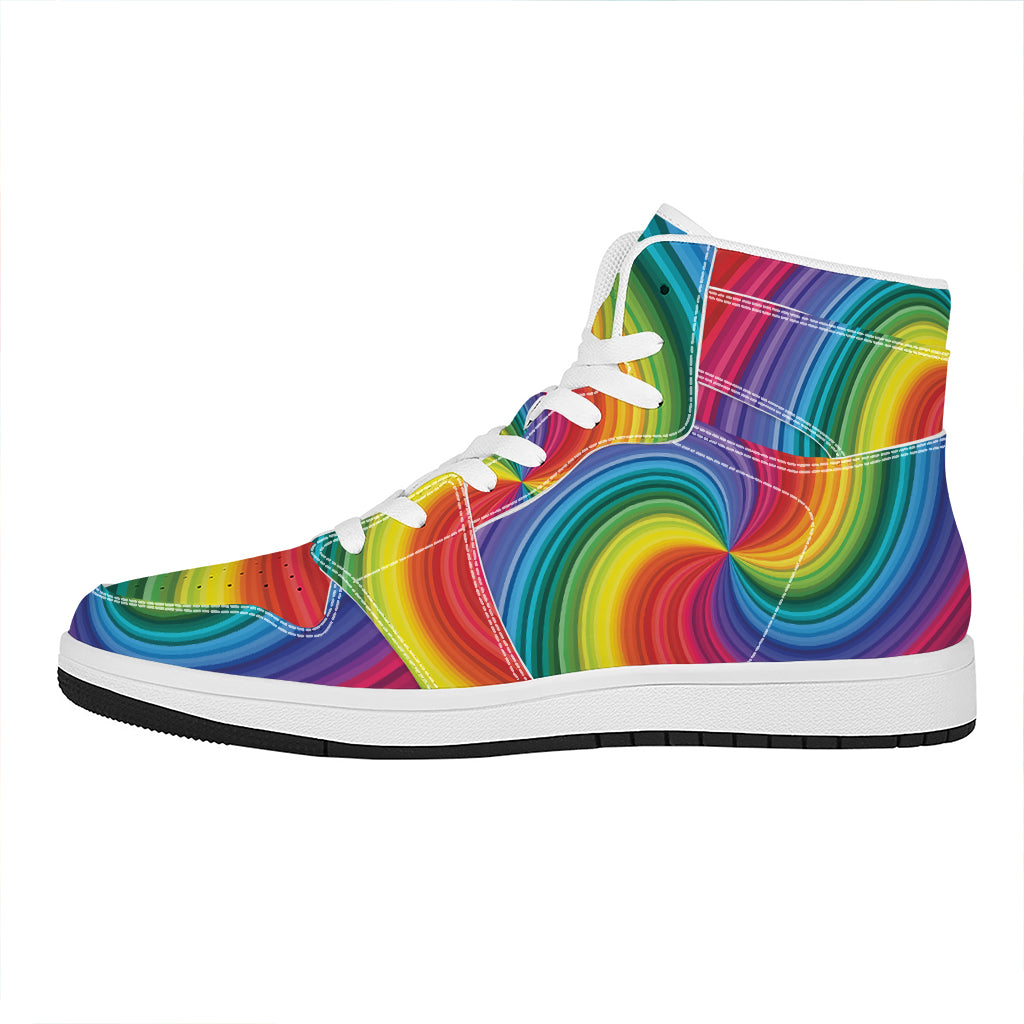 Rainbow Swirl Print High Top Leather Sneakers