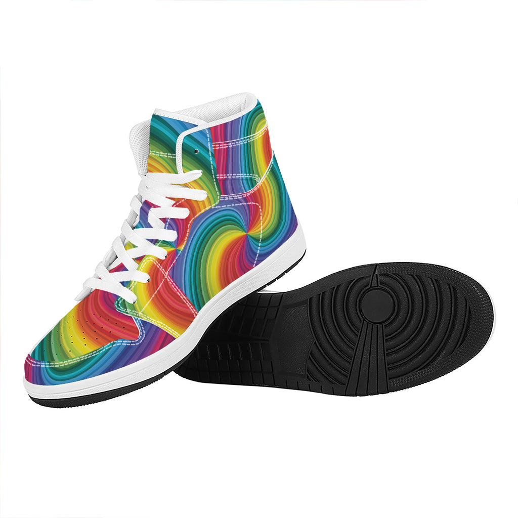 Rainbow Swirl Print High Top Leather Sneakers