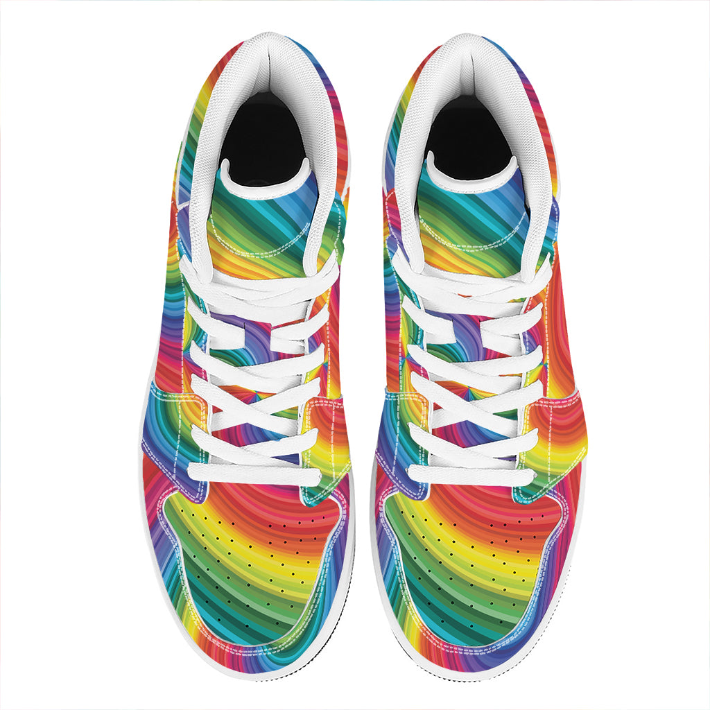 Rainbow Swirl Print High Top Leather Sneakers