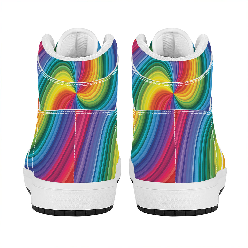 Rainbow Swirl Print High Top Leather Sneakers