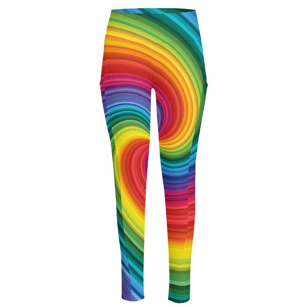 Rainbow Swirl Print High-Waisted Pocket Leggings