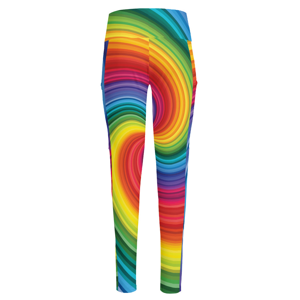 Rainbow Swirl Print High-Waisted Pocket Leggings