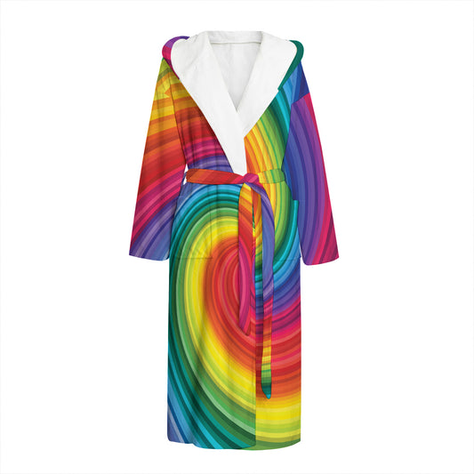 Rainbow Swirl Print Hooded Bathrobe