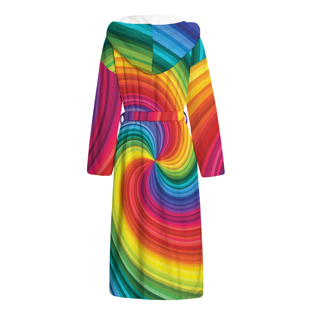 Rainbow Swirl Print Hooded Bathrobe