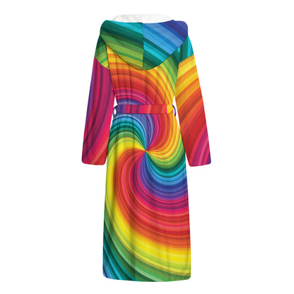 Rainbow Swirl Print Hooded Bathrobe