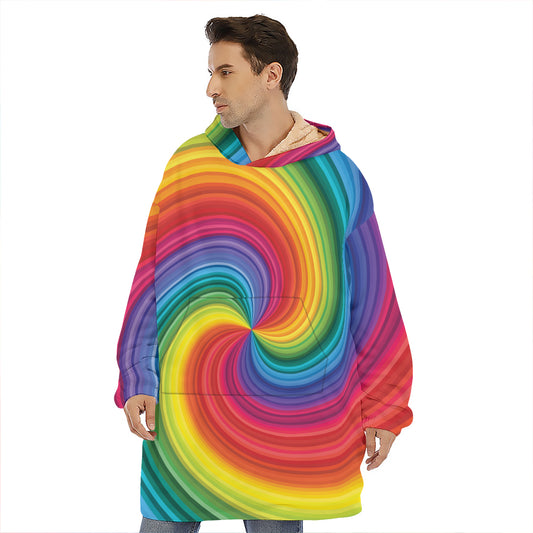 Rainbow Swirl Print Hoodie Blanket
