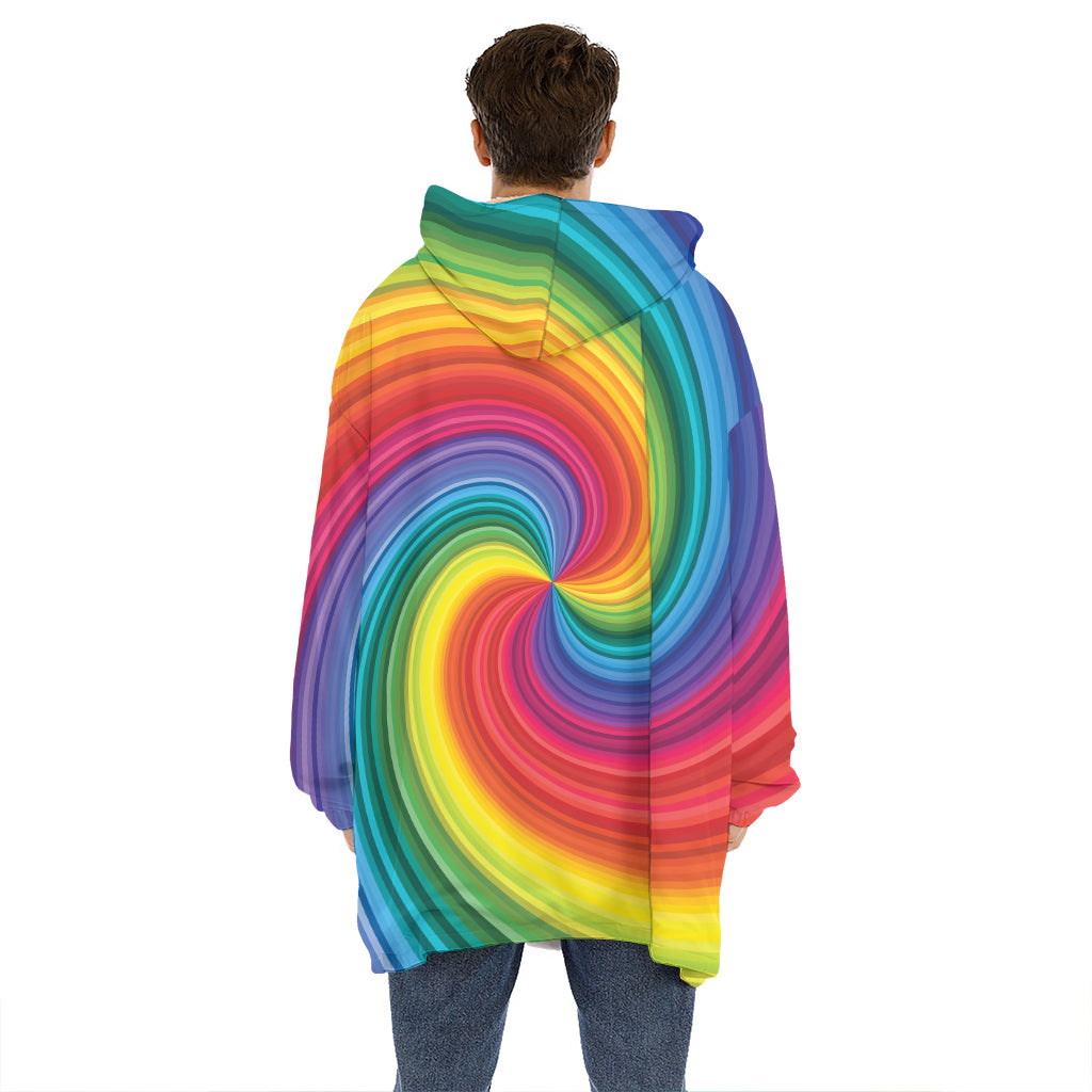 Rainbow Swirl Print Hoodie Blanket