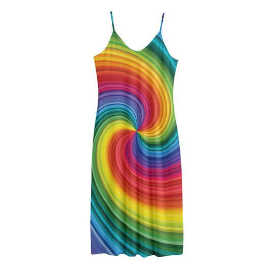 Rainbow Swirl Print Jersey Midi Cami Dress