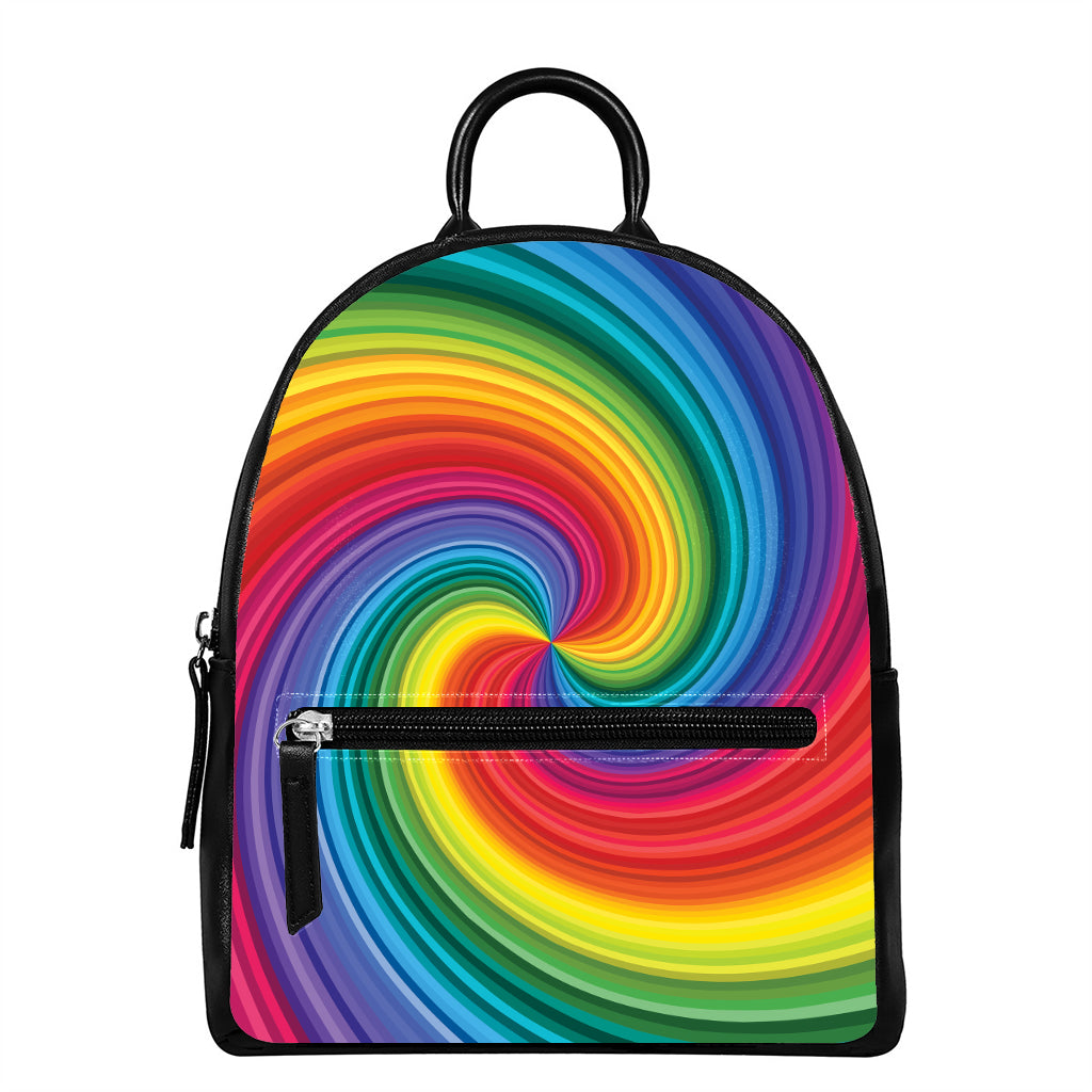 Rainbow Swirl Print Leather Backpack