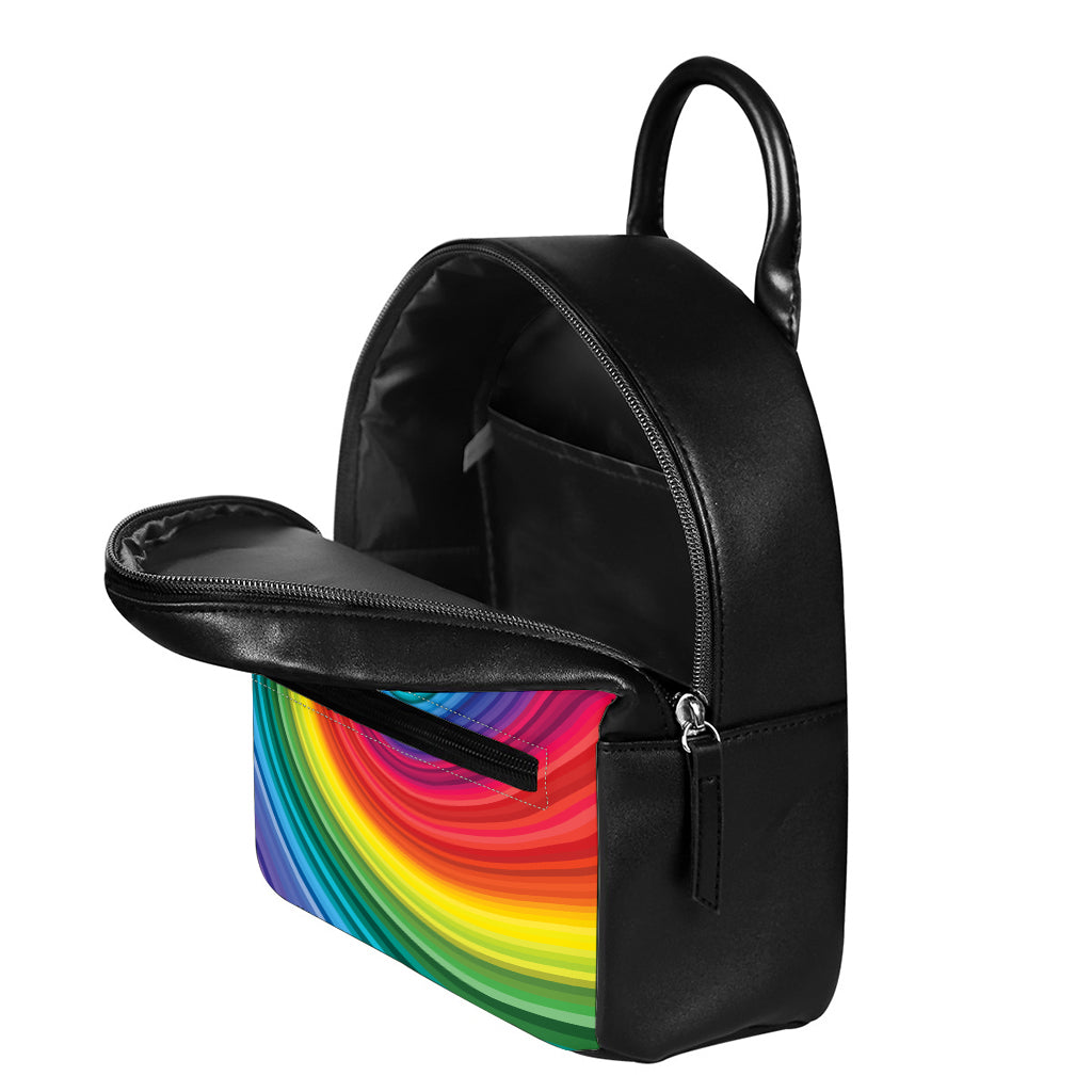 Rainbow Swirl Print Leather Backpack
