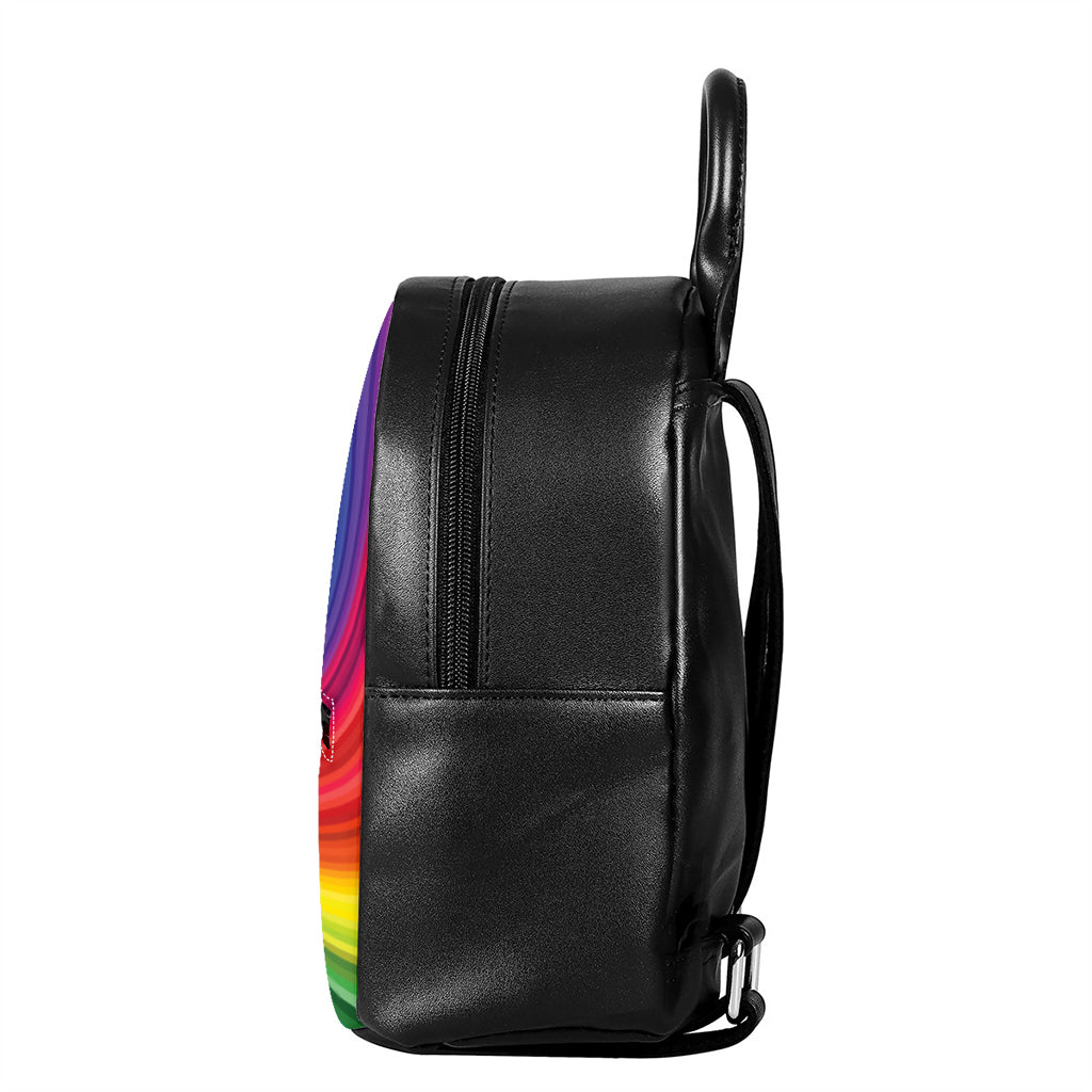 Rainbow Swirl Print Leather Backpack
