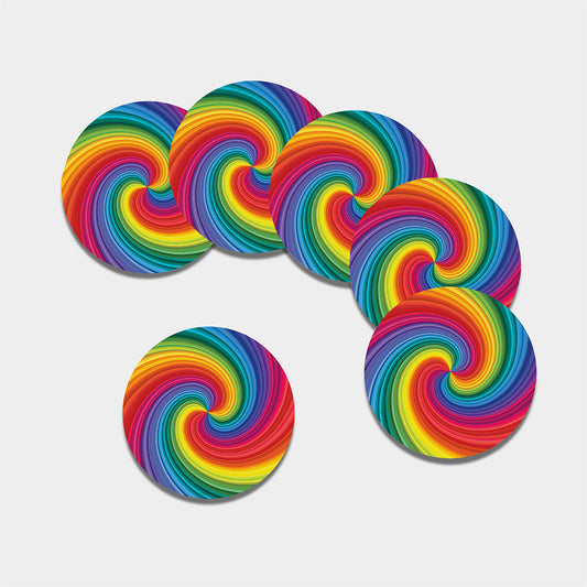Rainbow Swirl Print Leather Coaster Set