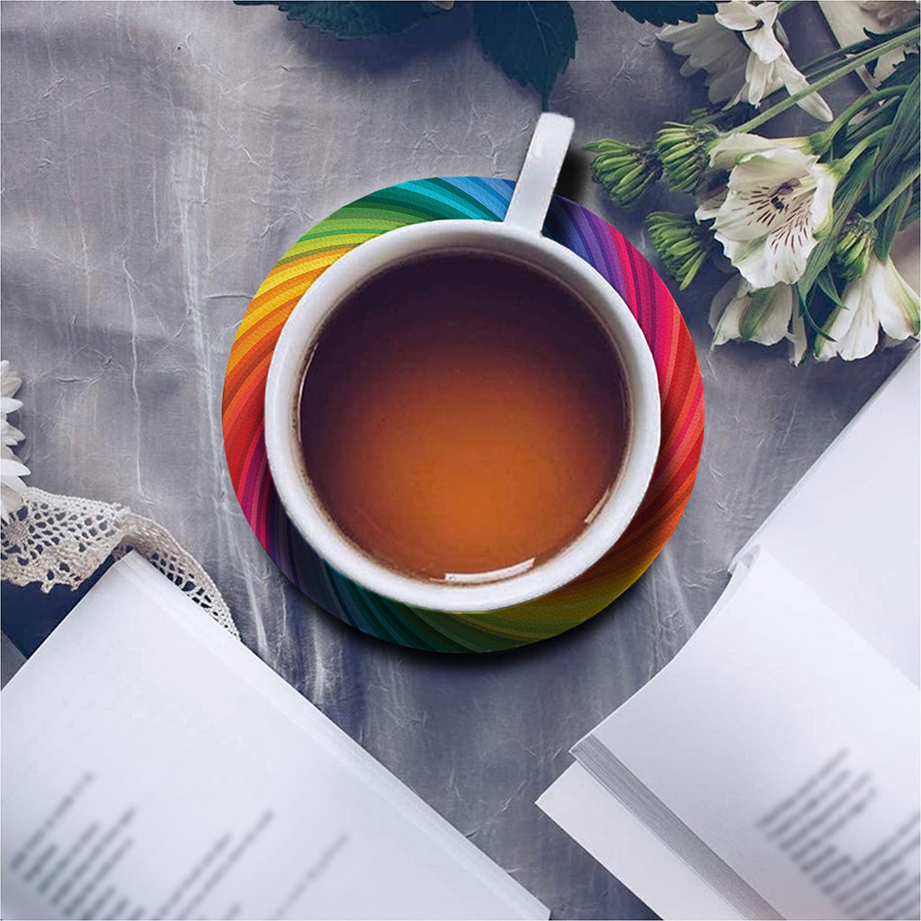 Rainbow Swirl Print Leather Coaster Set