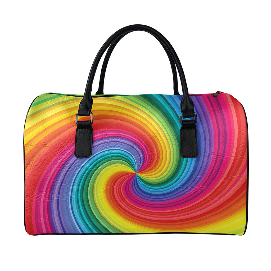 Rainbow Swirl Print Leather Duffle Bag