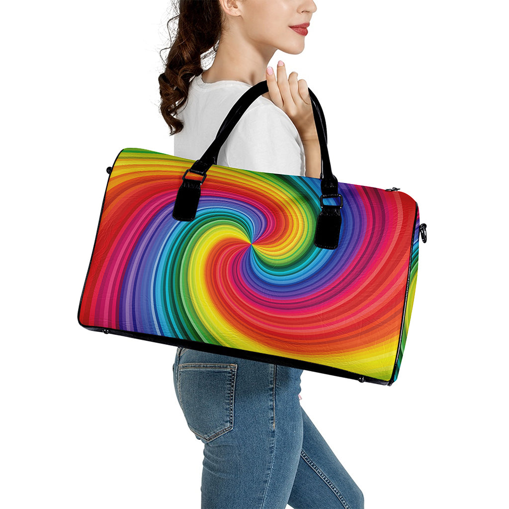 Rainbow Swirl Print Leather Duffle Bag