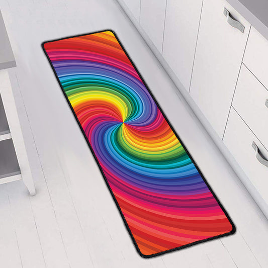 Rainbow Swirl Print Long Kitchen Mat