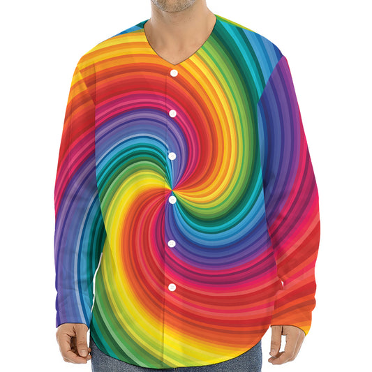 Rainbow Swirl Print Long Sleeve Baseball Jersey