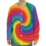 Rainbow Swirl Print Long Sleeve Baseball Jersey