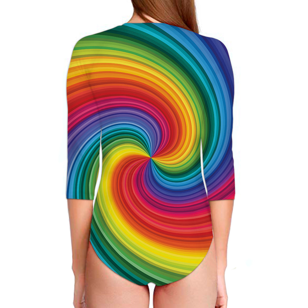 Rainbow Swirl Print Long Sleeve Swimsuit