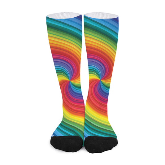 Rainbow Swirl Print Long Socks