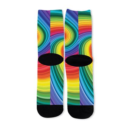 Rainbow Swirl Print Long Socks