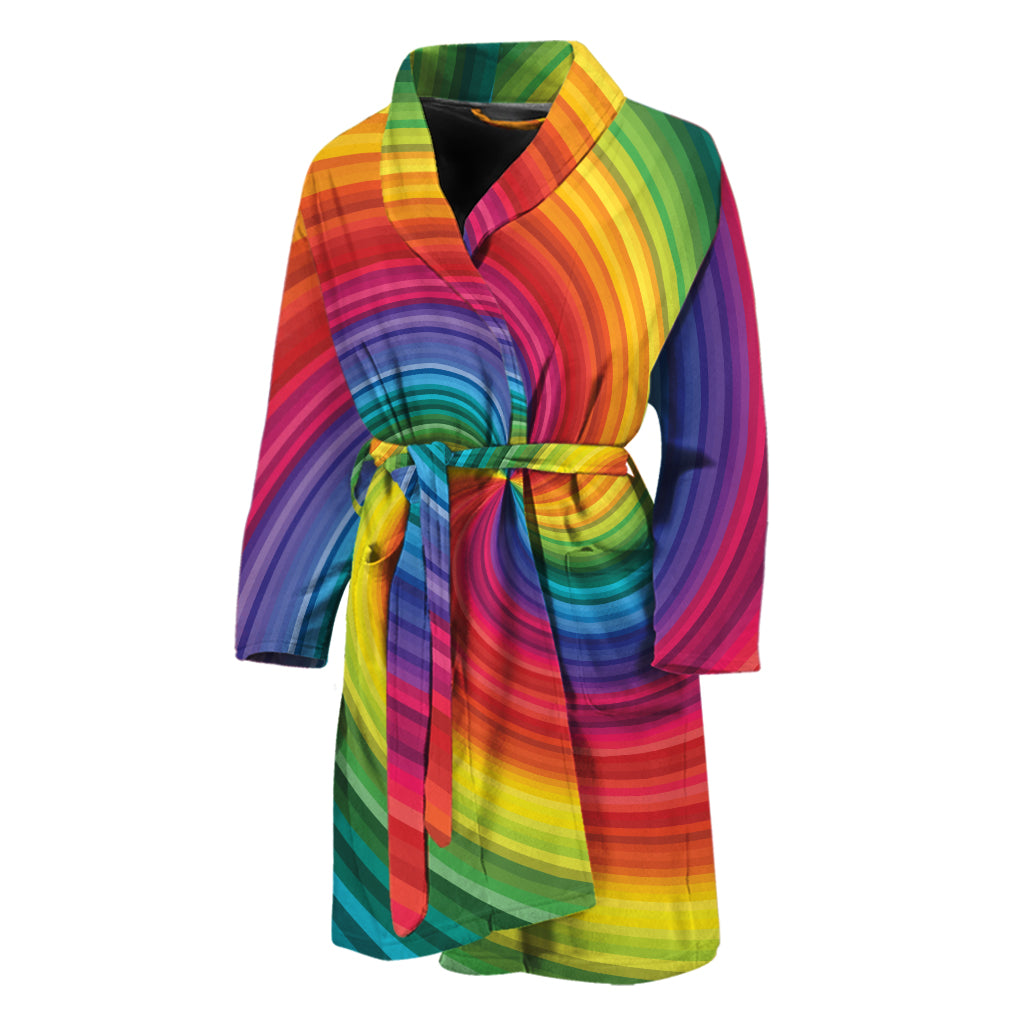 Rainbow Swirl Print Men's Bathrobe