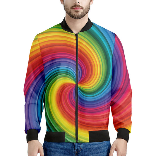 Rainbow Swirl Print Men's Bomber Jacket