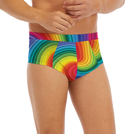 Rainbow Swirl Print Men's Briefs