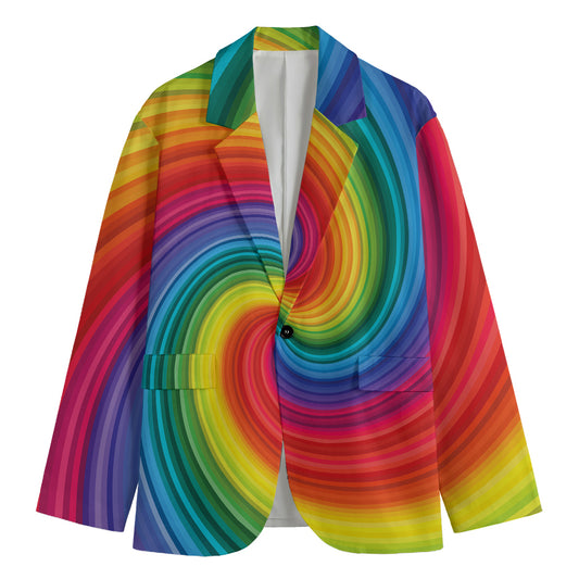 Rainbow Swirl Print Men's Cotton Blazer