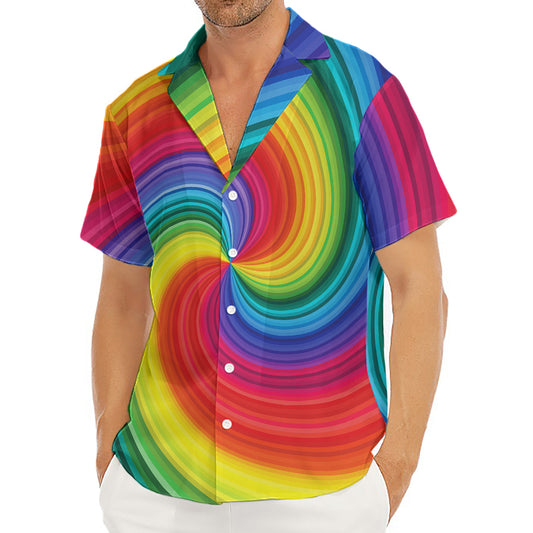 Rainbow Swirl Print Men's Deep V-Neck Shirt