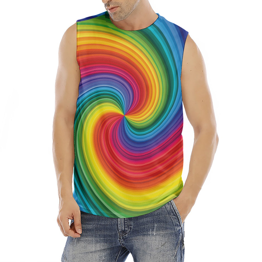 Rainbow Swirl Print Men's Fitness Tank Top