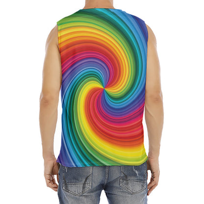 Rainbow Swirl Print Men's Fitness Tank Top